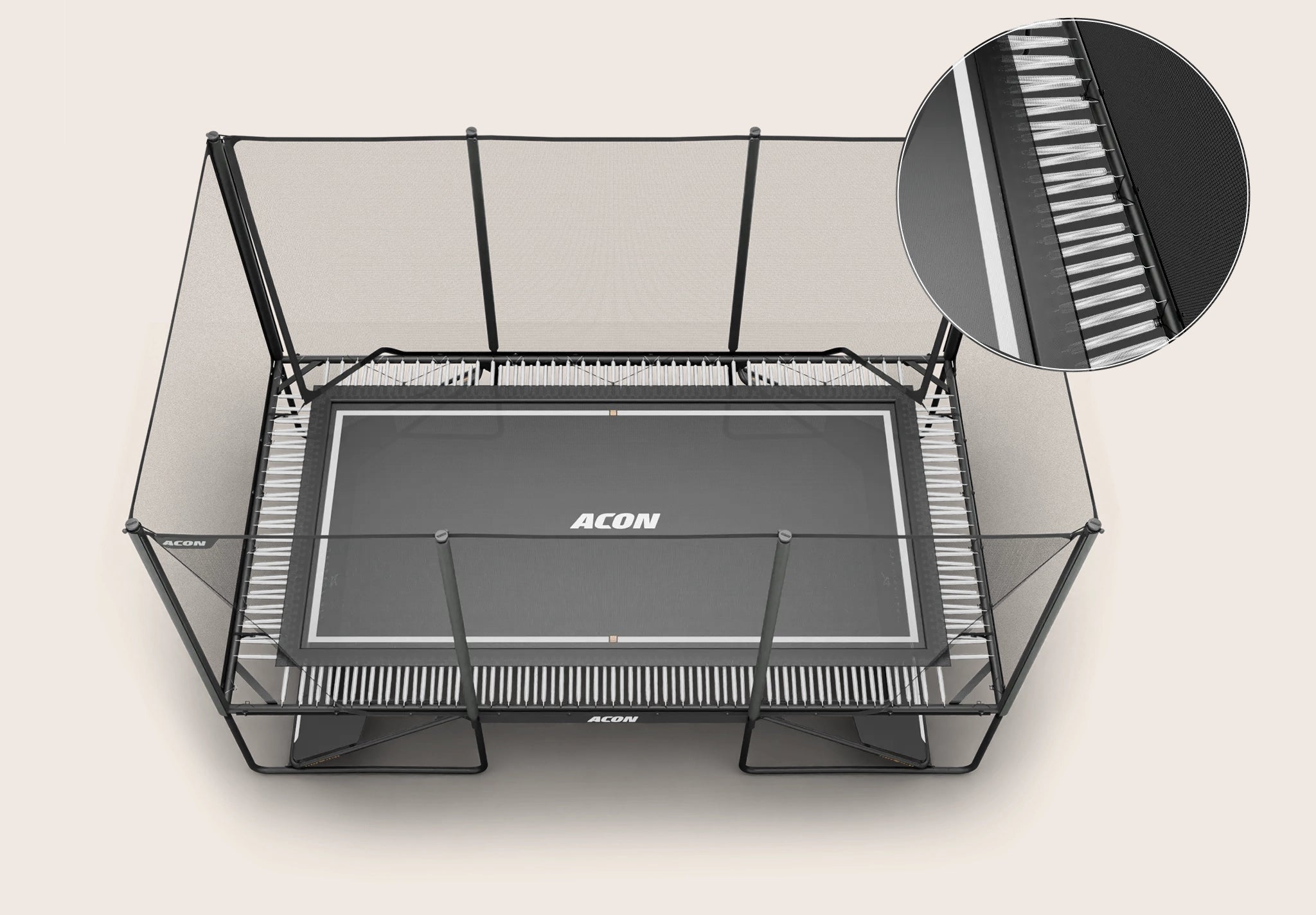 Acon X Trampoline with 220 Super Stretch Springs for Therapeutic Trampolining.